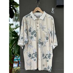 Tommy Bahama Men's XL Polo Shirt Off White Hawaiian Floral Pattern Made in Macau